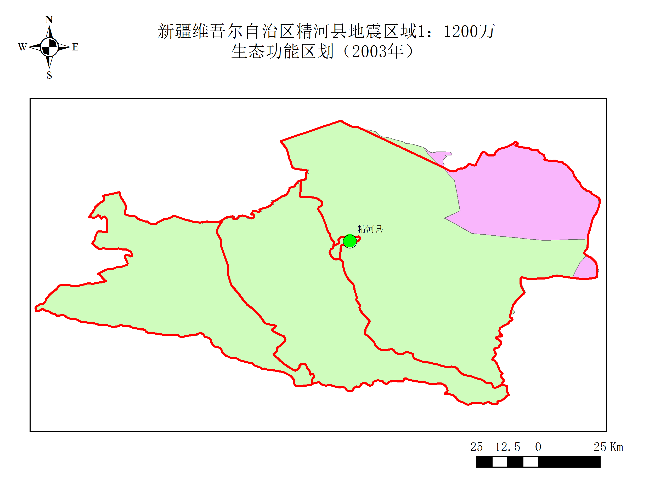 新疆维吾尔自治区精河县地震区域1:1200万生态功能区划(2003年)数据